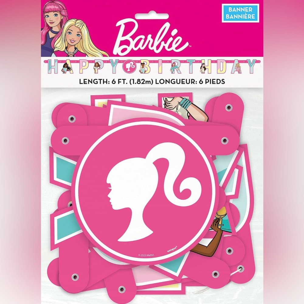 Brand New In Packaging Barbie Doll Bday Party Happy Birthday Pink Banner